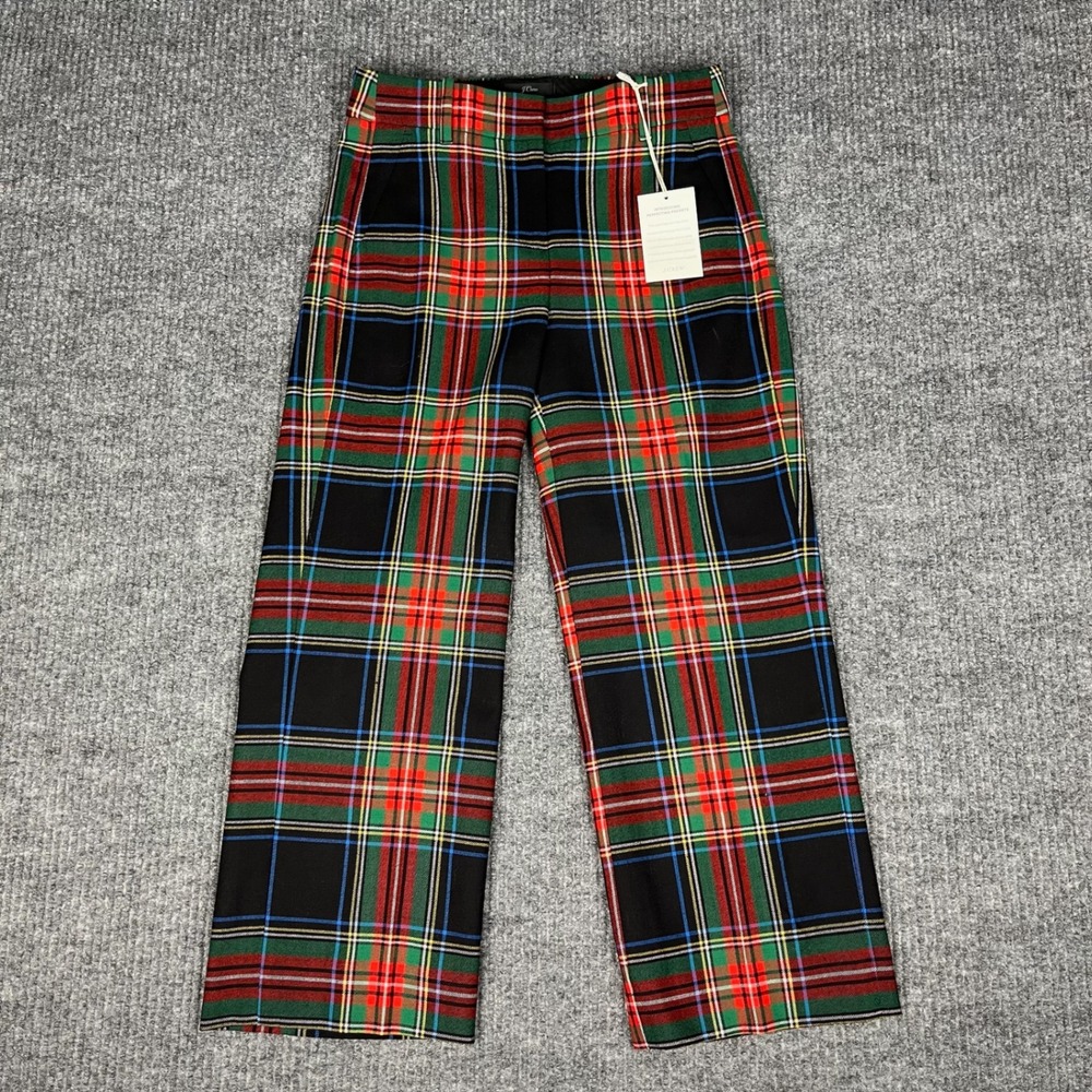 J.Crew Pants Womens 0P Wool Blend High Rise Wide Leg Peyton Stewart Tartan Plaid
